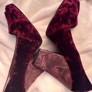 Burgundy peep toe pumps
